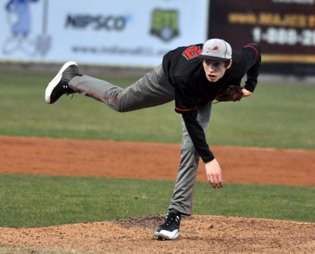 Lowell starting pitcher Grant Weinmann throws in the first inning against Bishop Noll on Saturday night.